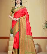 Sangam prints pink silk woven work traditional saree