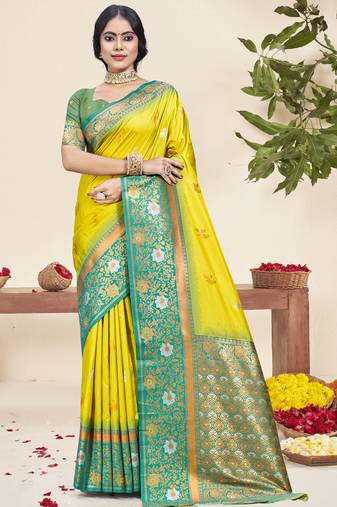 Sangam prints yellow silk woven work traditional saree