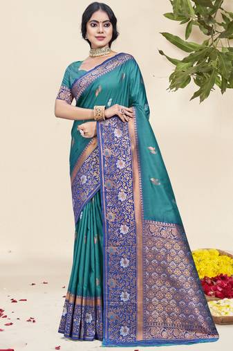 Sangam prints sky blue silk woven work traditional saree