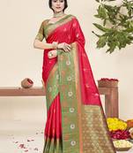 Sangam prints dark pink silk woven work traditional saree