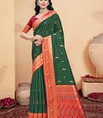 Sangam prints bottle green silk woven work traditional saree