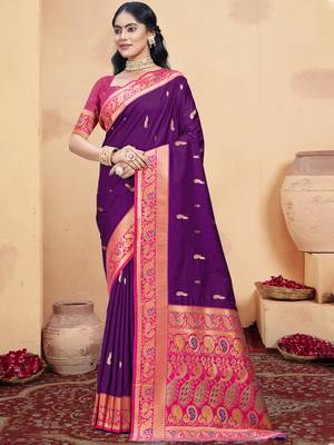 Sangam prints wine silk woven work traditional saree 1