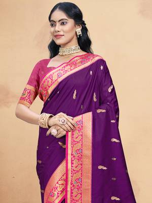 Sangam prints wine silk woven work traditional saree 2