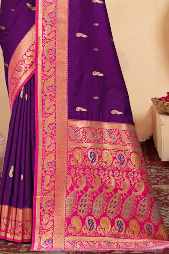 Sangam prints wine silk woven work traditional saree