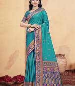 Sangam prints sky blue silk woven work traditional saree