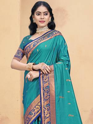 Sangam prints sky blue silk woven work traditional saree 2