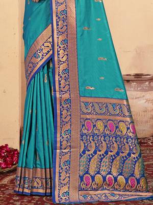 Sangam prints sky blue silk woven work traditional saree 3