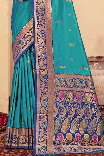 Sangam prints sky blue silk woven work traditional saree
