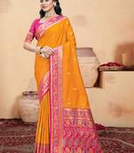 Sangam prints mustard silk woven work traditional saree