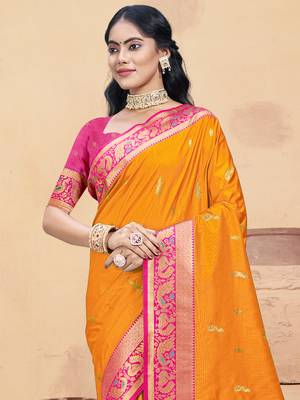 Sangam prints mustard silk woven work traditional saree 2