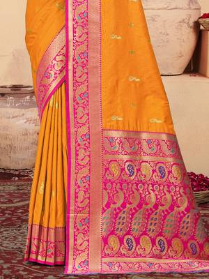 Sangam prints mustard silk woven work traditional saree 3
