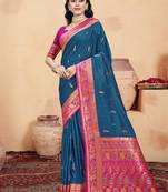 Sangam prints blue silk woven work traditional saree