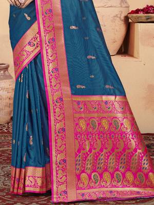 Sangam prints blue silk woven work traditional saree 3