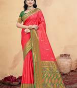 Sangam prints pink silk woven work traditional saree