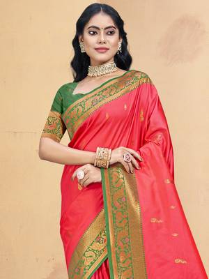 Sangam prints pink silk woven work traditional saree 2