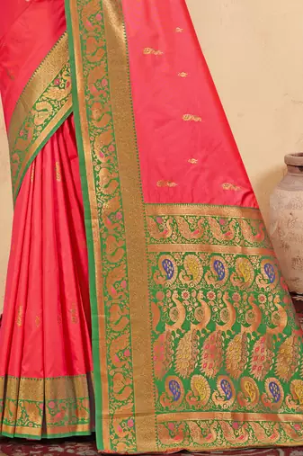 Sangam prints pink silk woven work traditional saree
