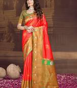 Sangam prints red silk woven work traditional saree