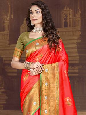 Sangam prints red silk woven work traditional saree 2