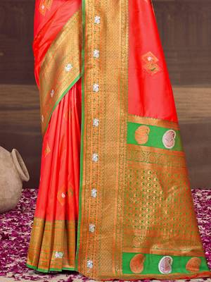 Sangam prints red silk woven work traditional saree 3
