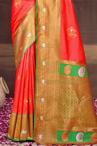 Sangam prints red silk woven work traditional saree
