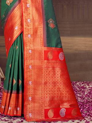 Sangam prints bottle green silk woven work traditional saree 3