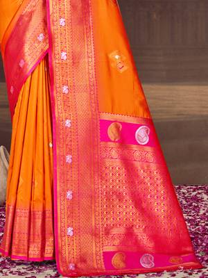 Sangam prints orange silk woven work traditional saree 3