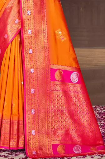 Sangam prints orange silk woven work traditional saree