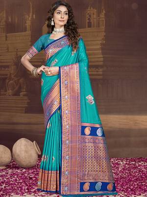 Sangam prints sky blue silk woven work traditional saree 1