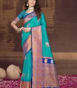 Sangam prints sky blue silk woven work traditional saree