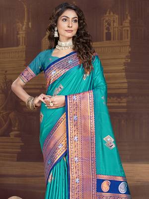 Sangam prints sky blue silk woven work traditional saree 2