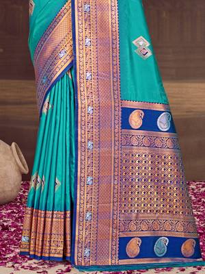 Sangam prints sky blue silk woven work traditional saree 3
