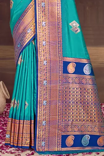 Sangam prints sky blue silk woven work traditional saree