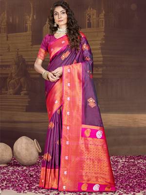Sangam prints wine silk woven work traditional saree 1