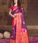Sangam prints wine silk woven work traditional saree