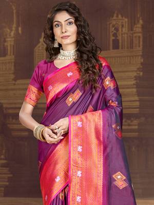 Sangam prints wine silk woven work traditional saree 2