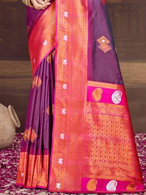Sangam prints wine silk woven work traditional saree 3