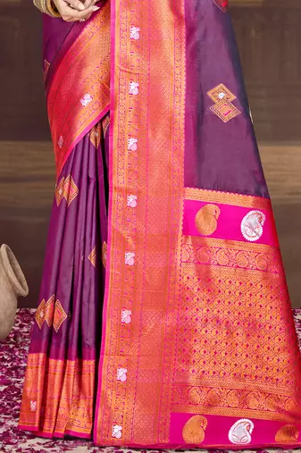 Sangam prints wine silk woven work traditional saree