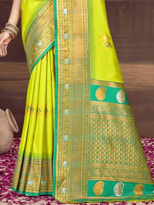 Sangam prints parrot green silk woven work traditional saree 3