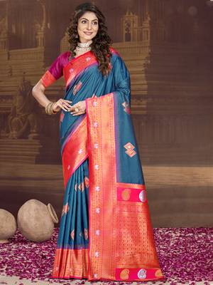 Sangam prints blue silk woven work traditional saree 1