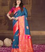 Sangam prints blue silk woven work traditional saree