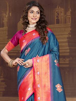 Sangam prints blue silk woven work traditional saree 2