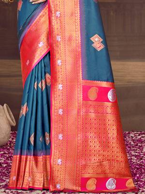 Sangam prints blue silk woven work traditional saree 3