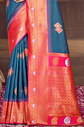 Sangam prints blue silk woven work traditional saree