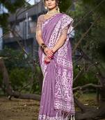Sangam prints purple cotton woven work traditional saree