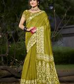 Sangam prints olive green cotton woven work traditional saree