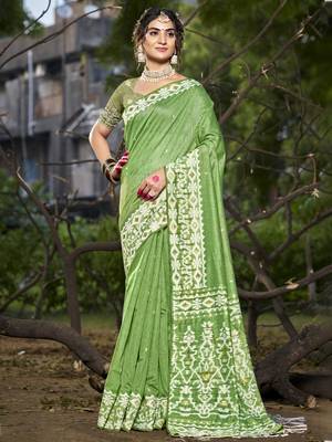 Sangam prints green cotton woven work traditional saree 1