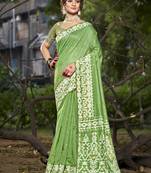 Sangam prints green cotton woven work traditional saree