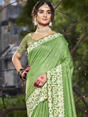 Sangam prints green cotton woven work traditional saree 2
