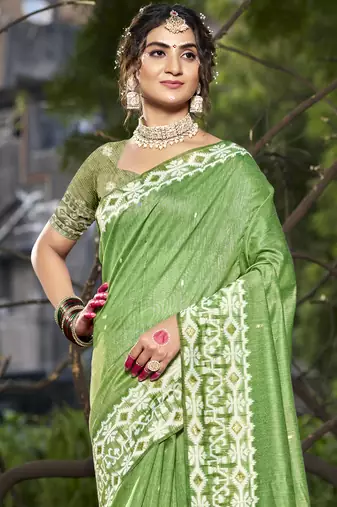 Sangam prints green cotton woven work traditional saree