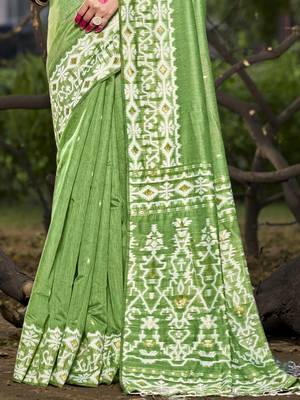 Sangam prints green cotton woven work traditional saree 3